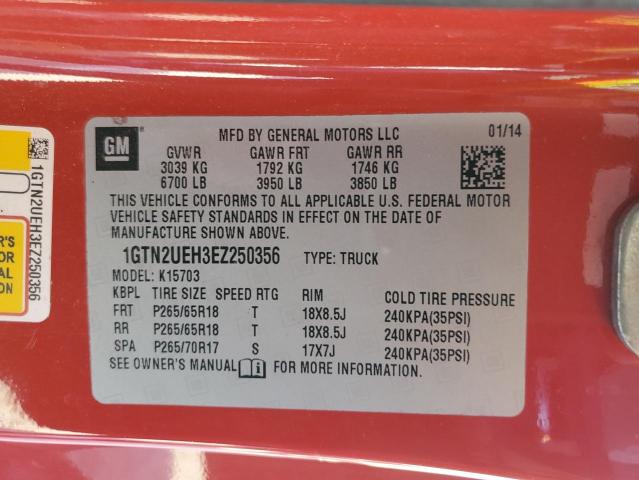 1GTN2UEH3EZ250356 - 2014 GMC SIERRA K1500 SLE RED photo 12