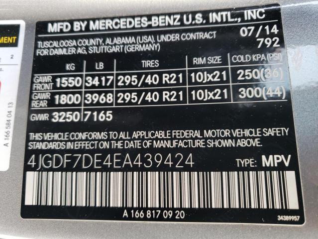 4JGDF7DE4EA439424 - 2014 MERCEDES-BENZ GL 550 4MATIC SILVER photo 13