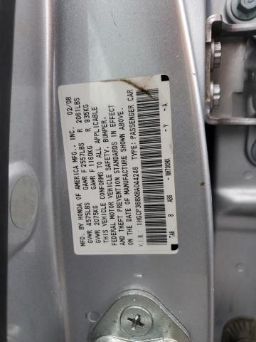 1HGCP368X8A044246 - 2008 HONDA ACCORD EXL SILVER photo 12