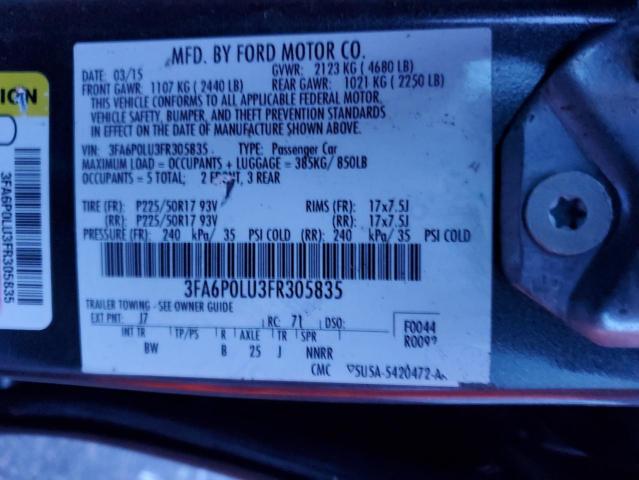 3FA6P0LU3FR305835 - 2015 FORD FUSION SE HYBRID GRAY photo 12