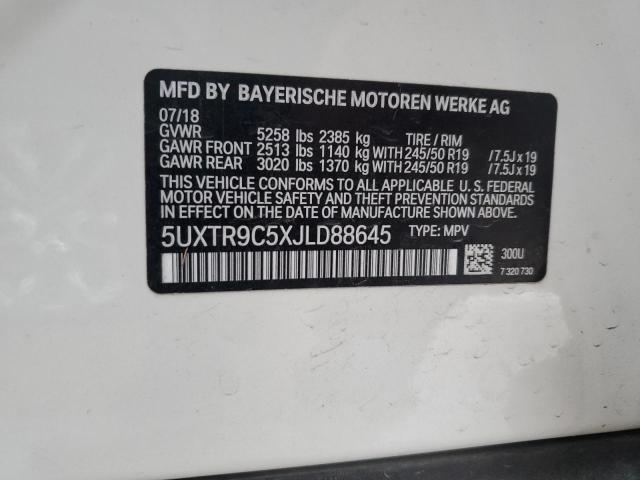 5UXTR9C5XJLD88645 - 2018 BMW X3 XDRIVE30I WHITE photo 13