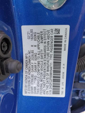 2HGFC2F66MH544711 - 2021 HONDA CIVIC LX BLUE photo 12