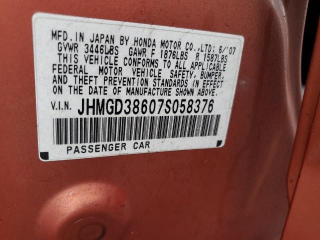 JHMGD38607S058376 - 2007 HONDA FIT S 橙色 照片 12