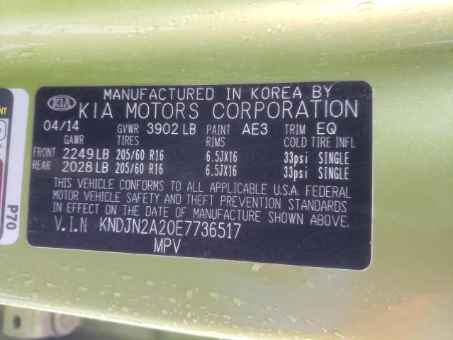 KNDJN2A20E7736517 - 2014 KIA SOUL GREEN photo 12