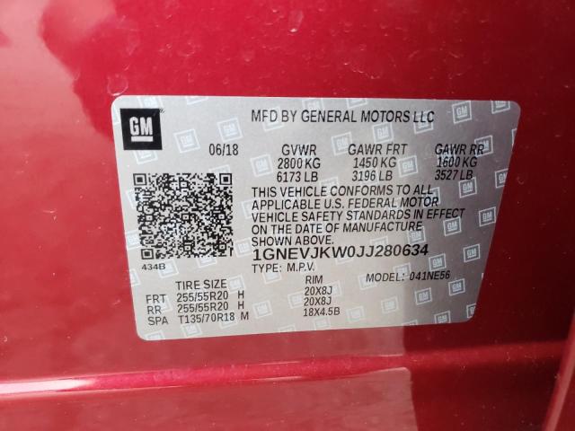 1GNEVJKW0JJ280634 - 2018 CHEVROLET TRAVERSE PREMIER RED photo 13