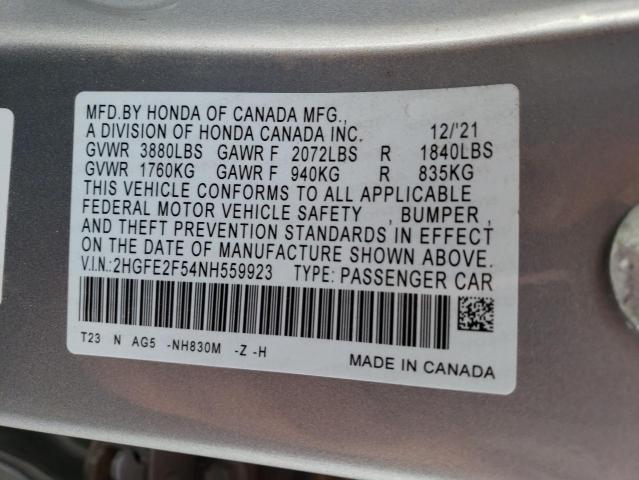 2HGFE2F54NH559923 - 2022 HONDA CIVIC SPORT Silber Foto 13