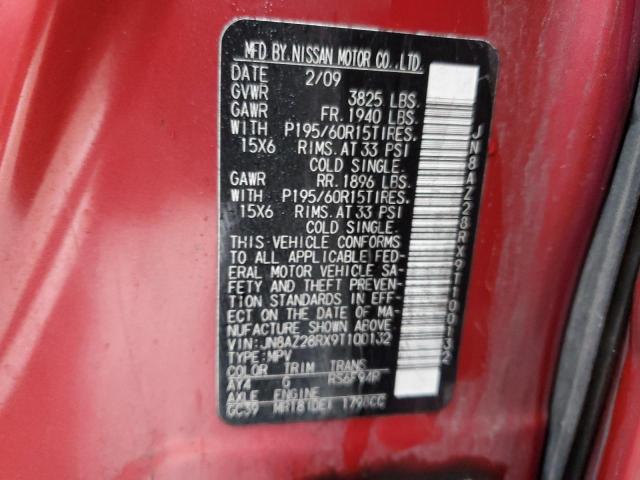 JN8AZ28RX9T100132 - 2009 NISSAN CUBE BASE RED photo 12