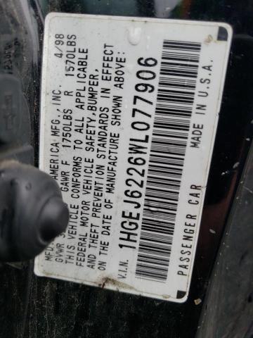 1HGEJ6226WL077906 - 1998 HONDA CIVIC DX BLACK photo 12