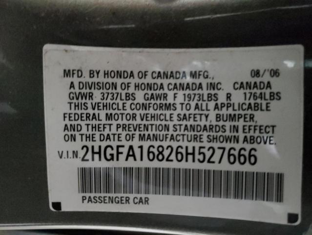 2HGFA16826H527666 - 2006 HONDA CIVIC EX SILVER photo 13