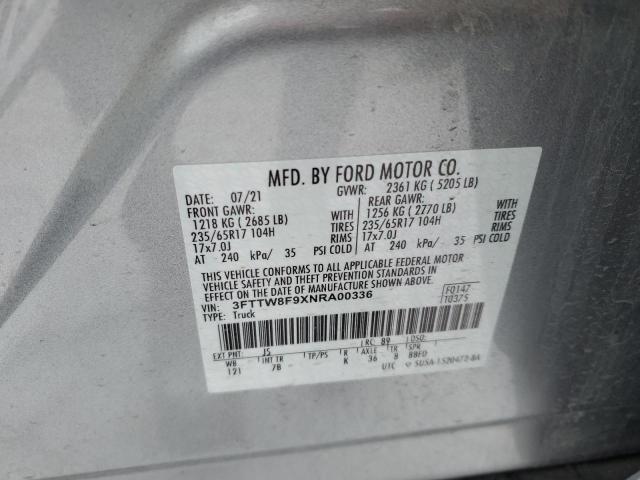 3FTTW8F9XNRA00336 - 2022 FORD MAVERICK XL SILVER photo 12