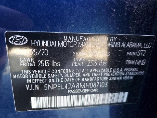 5NPEL4JA8MH087103 - 2021 HYUNDAI SONATA SEL BLUE photo 12