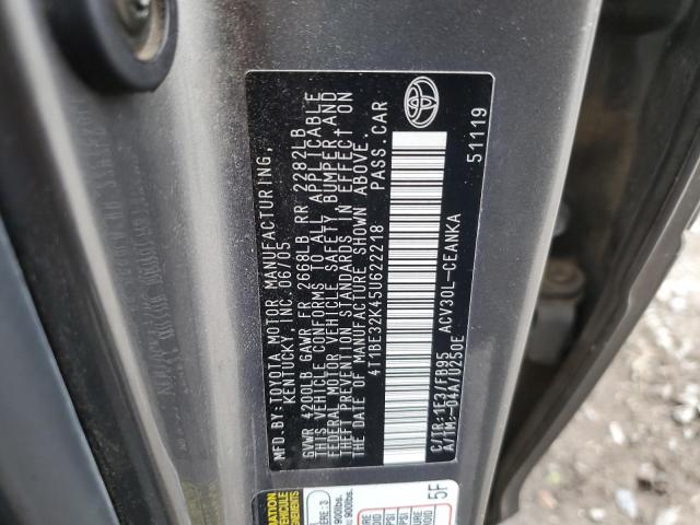 4T1BE32K45U622218 - 2005 TOYOTA CAMRY LE SILVER photo 12