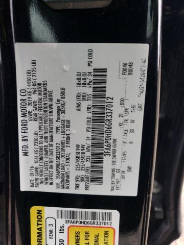 3FA6P0HD6GR337012 - 2016 FORD FUSION SE BLACK photo 12