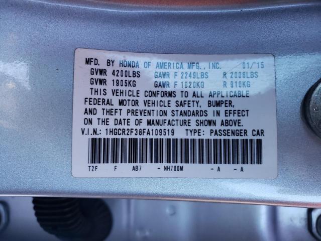 1HGCR2F38FA109519 - 2015 HONDA ACCORD LX SILVER photo 12