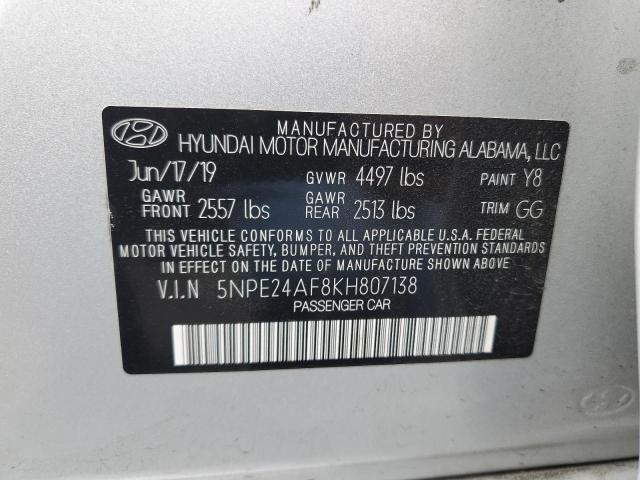 5NPE24AF8KH807138 - 2019 HYUNDAI SONATA SE SILVER photo 12