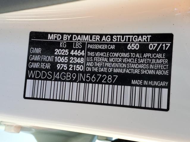 WDDSJ4GB9JN567287 - 2018 MERCEDES-BENZ CLA 250 4MATIC WHITE photo 12