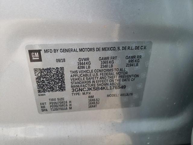 3GNCJKSB4KL176549 - 2019 CHEVROLET TRAX LS SILVER photo 13