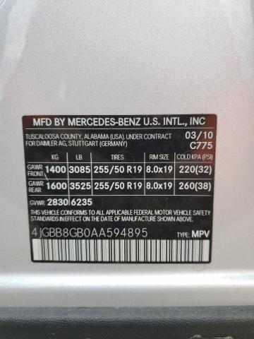 4JGBB8GB0AA594895 - 2010 MERCEDES-BENZ ML 350 4MATIC SILVER photo 13