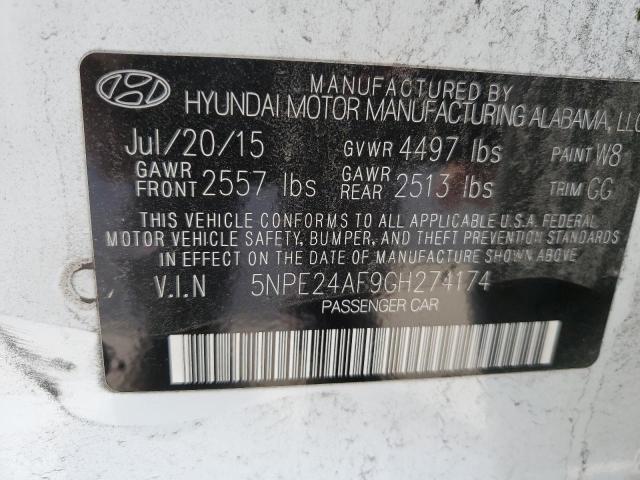 5NPE24AF9GH274174 - 2016 HYUNDAI SONATA SE WHITE photo 12