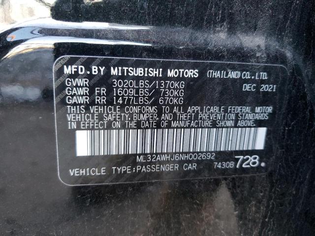 ML32AWHJ6NH002692 - 2022 MITSUBISHI MIRAGE SE BLACK photo 12