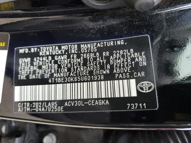4T1BE30K65U601938 - 2005 TOYOTA CAMRY LE CHARCOAL photo 12