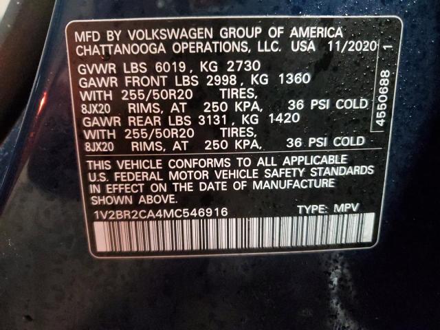 1V2BR2CA4MC546916 - 2021 VOLKSWAGEN ATLAS SEL BLUE photo 13