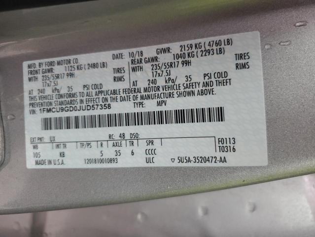 1FMCU9GD0JUD57358 - 2018 FORD ESCAPE SE SILVER photo 14