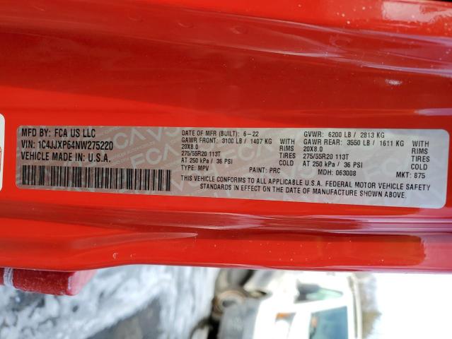 1C4JJXP64NW275220 - 2022 JEEP WRANGLER U SAHARA 4XE RED photo 12