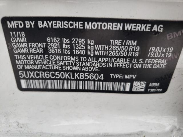 5UXCR6C50KLK85604 - 2019 BMW X5 XDRIVE40I WHITE photo 13