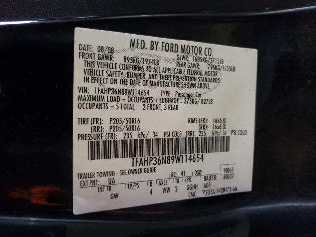 1FAHP36N89W114654 - 2009 FORD FOCUS SES BLACK photo 12