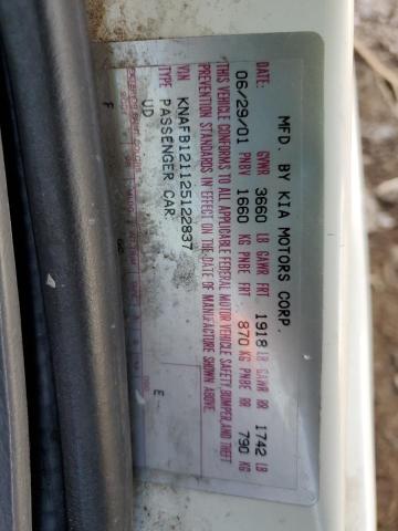 KNAFB121125122837 - 2002 KIA SPECTRA BASE WHITE photo 12