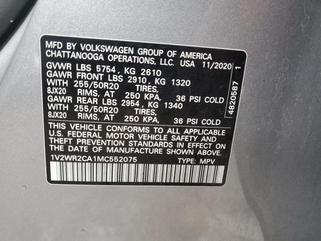 1V2WR2CA1MC552075 - 2021 VOLKSWAGEN ATLAS SE SILVER photo 14