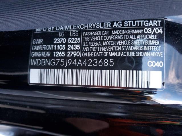 WDBNG75J94A423685 - 2004 MERCEDES-BENZ S 500 BLACK photo 12