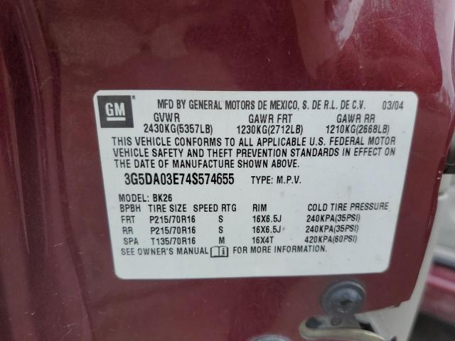 3G5DA03E74S574655 - 2004 BUICK RENDEZVOUS CX BURGUNDY photo 14