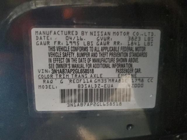 3N1AB7AP2GL658518 - 2016 NISSAN SENTRA S BLUE photo 12