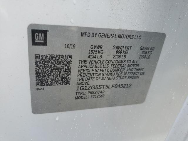 1G1ZG5ST5LF045212 - 2020 CHEVROLET MALIBU RS 白色 照片 13