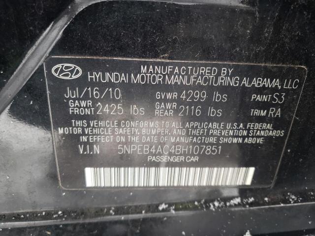 5NPEB4AC4BH107851 - 2011 HYUNDAI SONATA GLS BLACK photo 12