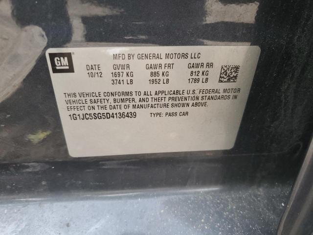 1G1JC5SG5D4136439 - 2013 CHEVROLET SONIC LT GRAY photo 12