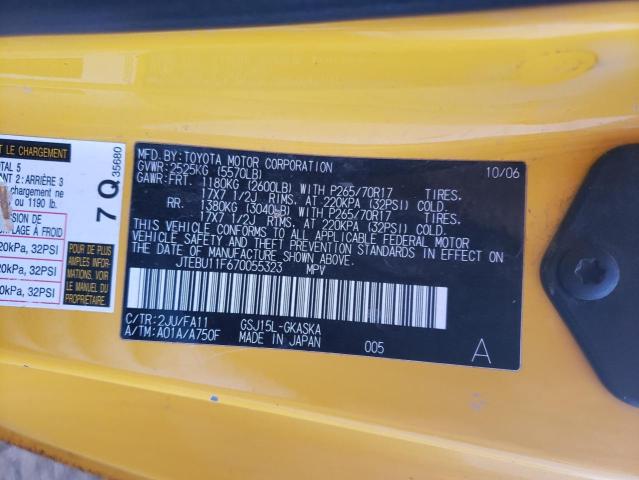 JTEBU11F670055323 - 2007 TOYOTA FJ CRUISER YELLOW photo 12