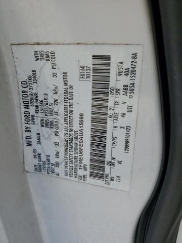 1FMEU6FE0AUA15698 - 2010 FORD EXPLORER LIMITED WHITE photo 14