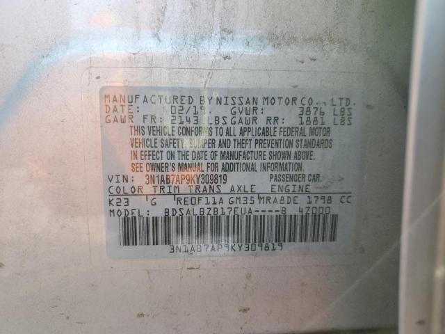 3N1AB7AP9KY309819 - 2019 NISSAN SENTRA S SILVER photo 12