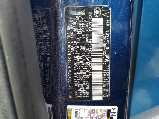 2T1KR32EX5C347504 - 2005 TOYOTA COROLLA MA XR BLUE photo 12