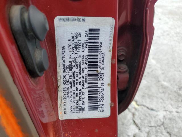 2T1BB02E1TC149202 - 1996 TOYOTA COROLLA DX RED photo 12