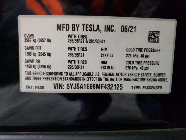 5YJSA1E68MF432125 - 2021 TESLA MODEL S Qara foto 12