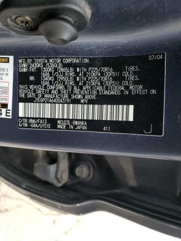 JTEGP21A640043191 - 2004 TOYOTA HIGHLANDER BASE BLUE photo 13