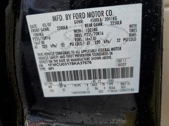 1FMCU03178KA37676 - 2008 FORD ESCAPE XLT BLACK photo 13