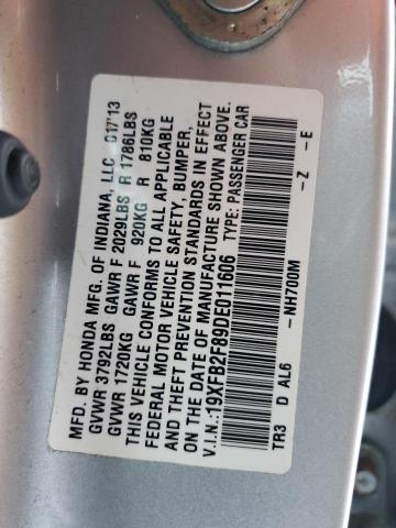 19XFB2F89DE011606 - 2013 HONDA CIVIC EX SILVER photo 12