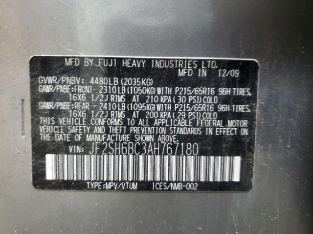 JF2SH6BC3AH767180 - 2010 SUBARU FORESTER XS GRAY photo 13