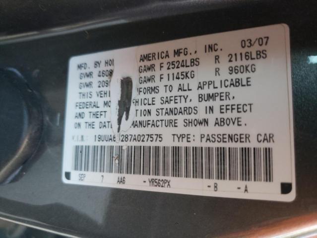 19UUA66287A027575 - 2007 ACURA TL GRAY photo 12