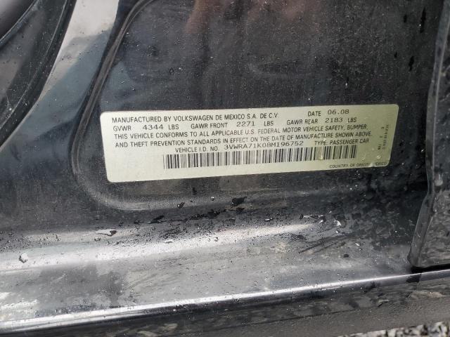 3VWRA71K08M196752 - 2008 VOLKSWAGEN JETTA WOLFSBURG 黑色 照片 12